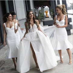 White Short Bridesmaid Dresses Mermaid Sweetheart Spaghetti Straps MyChicDress