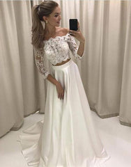 White Two-pieces Off the shoulder Lace Wedding Dresses - MyChicDress