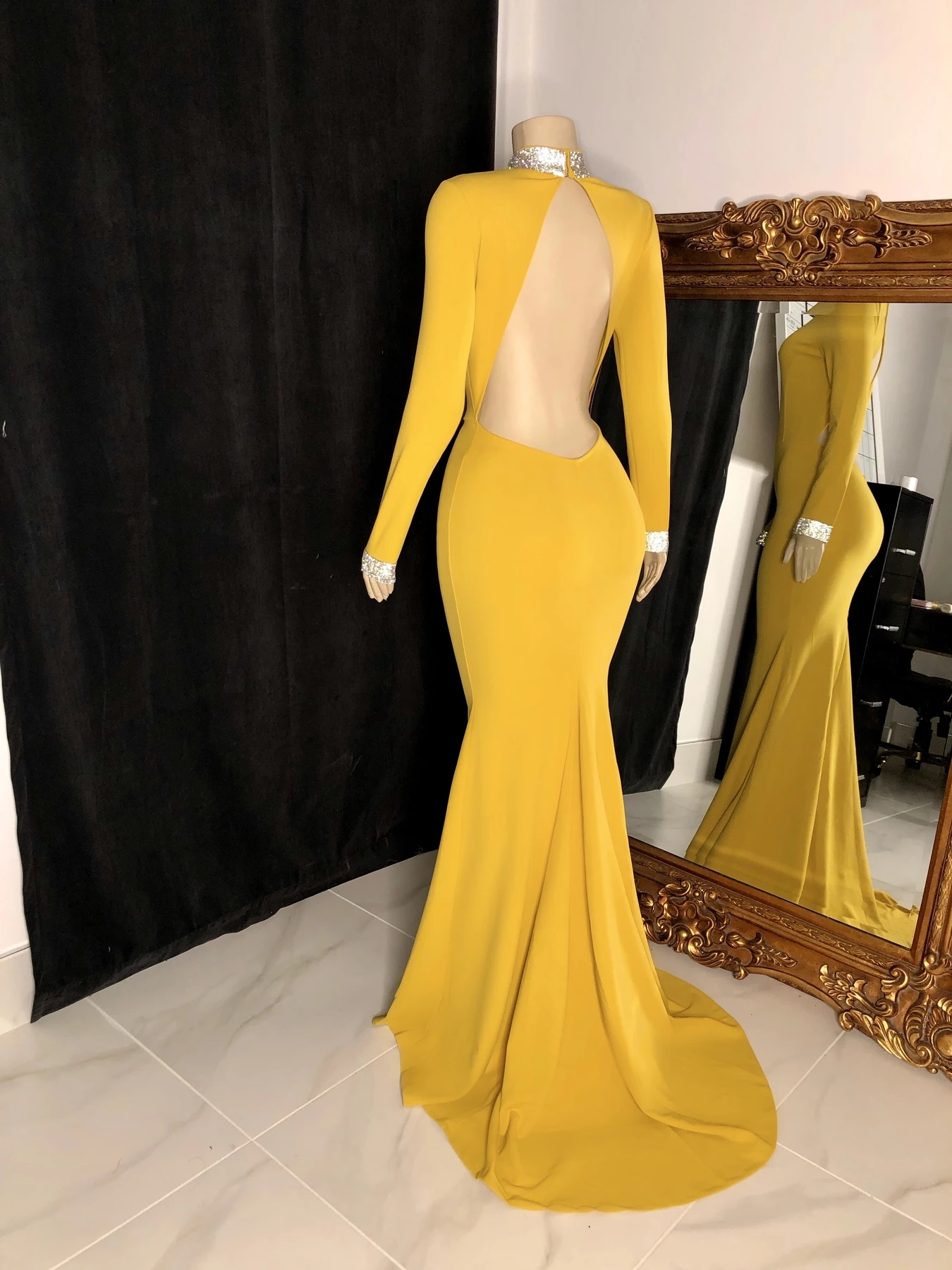 Winter Wedding Guest Dresses Long Sleeves High Neck Yellow Prom Dresses MyChicDress