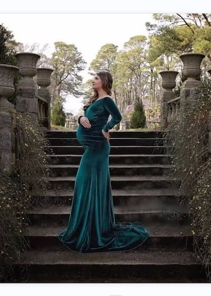 Two Piece Maternity Gown Maternity Dress for Photoshoot Bohemian Maternity  Dress Photoshoot Dress Emerald Green Color 