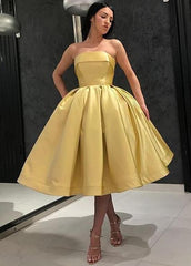 Yellow Short Homecoming Dresses Satin Strapless Prom Dress MyChicDress