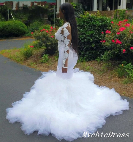 African White Mermaid Wedding Dresses Long Sleeve Lace Bridal Gown ...