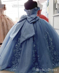 Cheap Dusty Blue Quince Dresses Floral Sweet 16 Princess Dresses