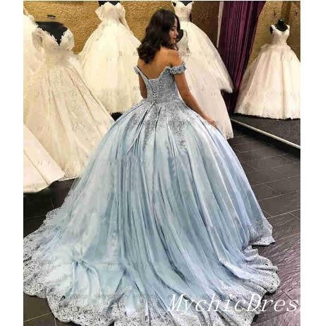 Ball Gown Lace Light Blue Sweet 15 Dresses