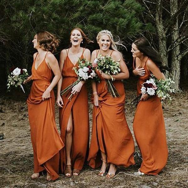 Simple Sleeveless V Neck Burnt Orange Bridesmaid Dresses – MyChicDress