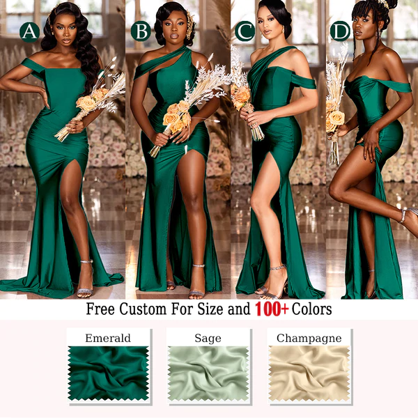 Emerald Green Bridesmaid Dresses Multiway High Split Mermaid Wedding G –  MyChicDress