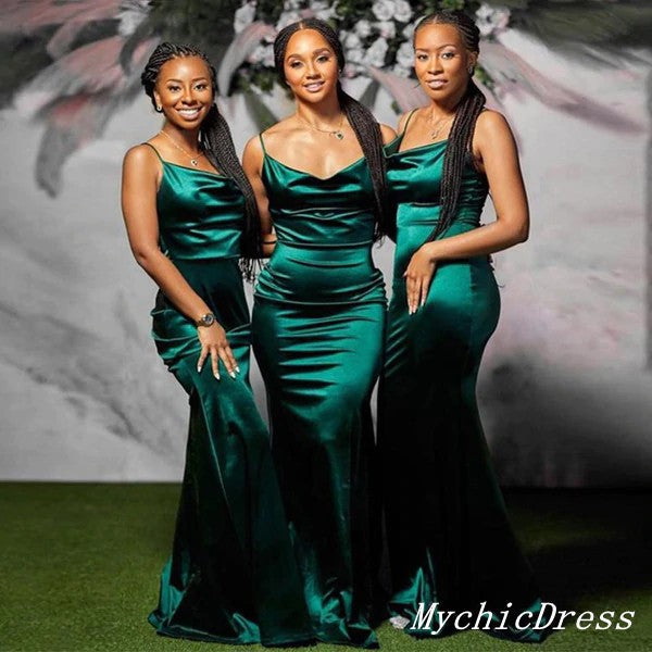 Lisa Long Satin Bridesmaid Dress in Emerald | Birdy Grey