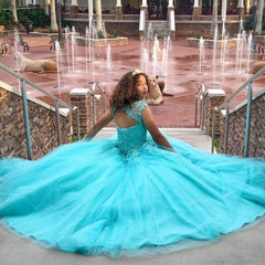 Sweet Jewel Beadings Long Blue Quinceanera Dresses