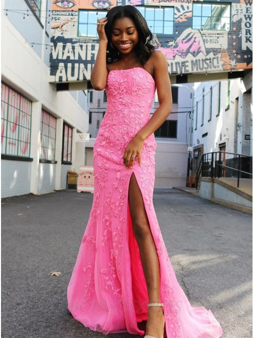 Cheap Plus Size Hot Pink Prom Dresses Long Satin Mermaid Evening Dress –  MyChicDress