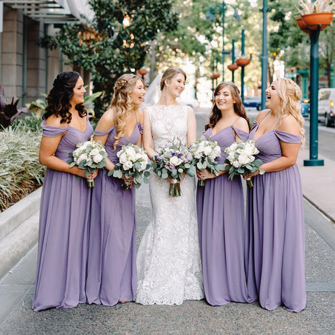 Simple Purple Chiffon Long Bridesmaid Dresses Off the Shoulder ...