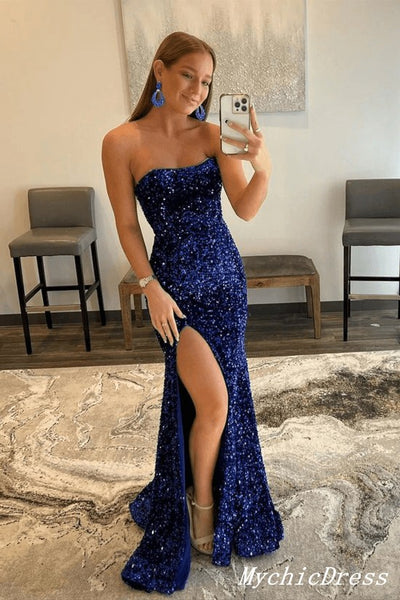 Glitter Sequin Royal Blue Prom Dresses 2024 Long Mermaid Evening Dress –  MyChicDress