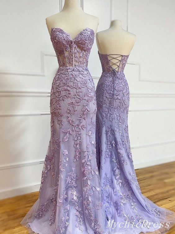 2024 Lace Purple long Prom Dresses