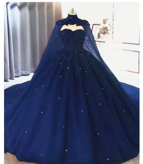 Nave blue quince dresses with cape