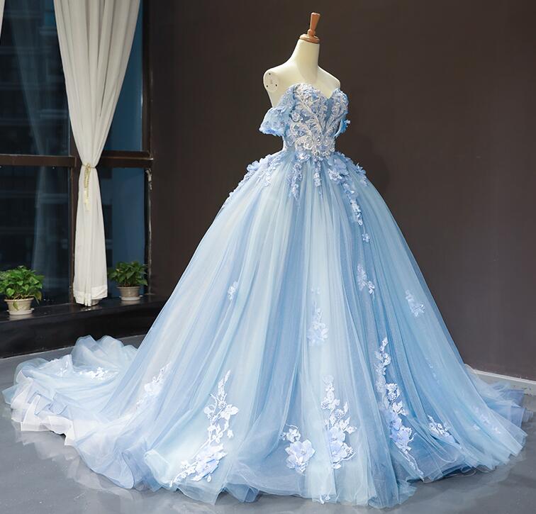 Sweet 16 Blue Quinceanera Dresses Ball Gown Prom Dresses Off the Shoul ...