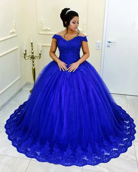 Royal Blue Quinceanera Dresses for Sweet 15 Year Off the Shoulder