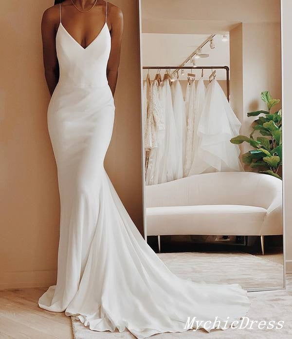 IVORY And nude Viscose Satin, simple Minimal Slip Style Wedding Dress