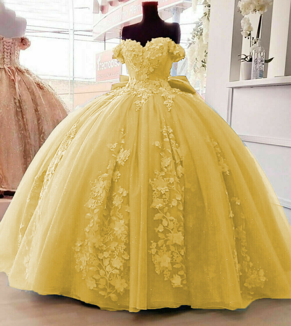 2024 Yellow Lace Quinceanera Dresses Applique Off Shoulder Sweet 16 Dr –  MyChicDress