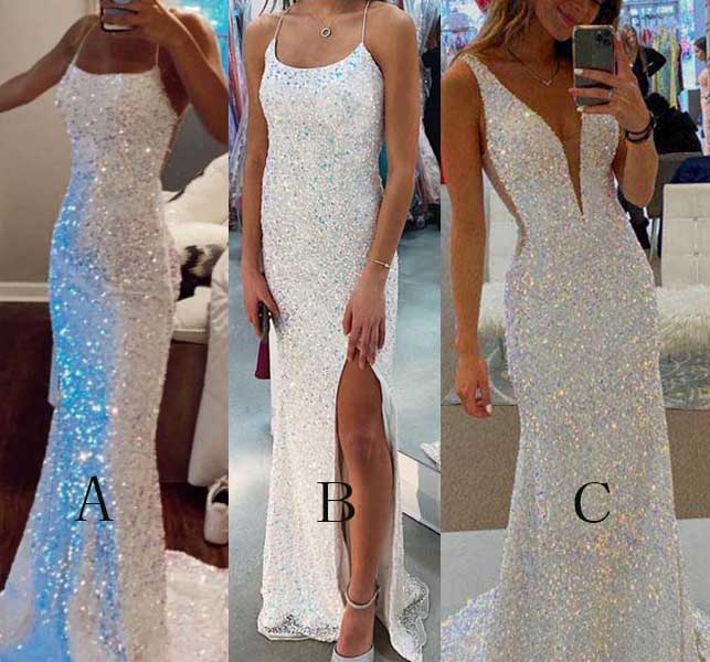 Glitter Mermaid White Iridescent Prom Dress Sequin Sparkly Evening Gow ...